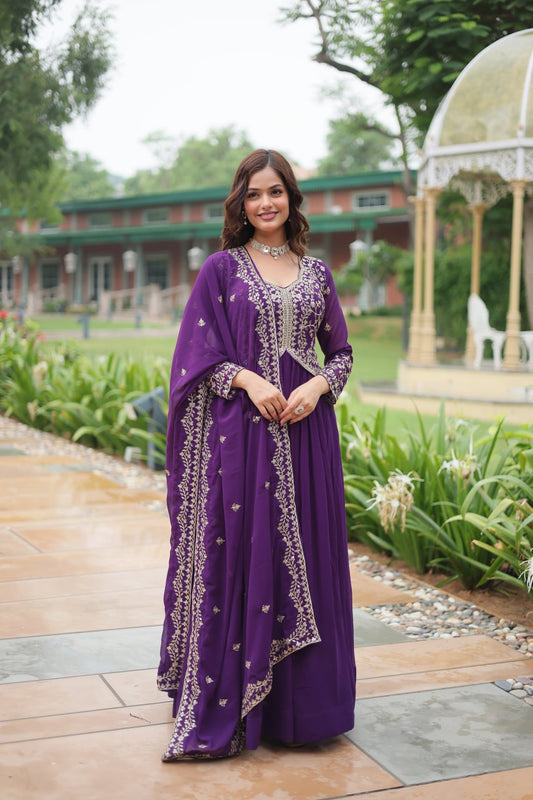 Purple Designer Wedding Wear Long Gown Dress