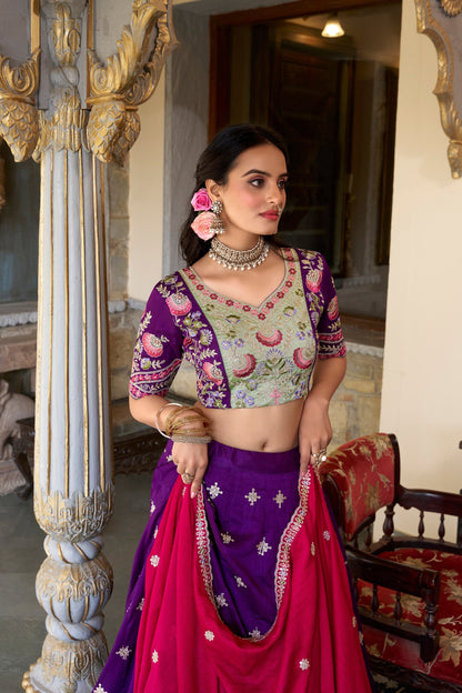 Purple Designer Wedding Wear Vichitra Silk Lehenga