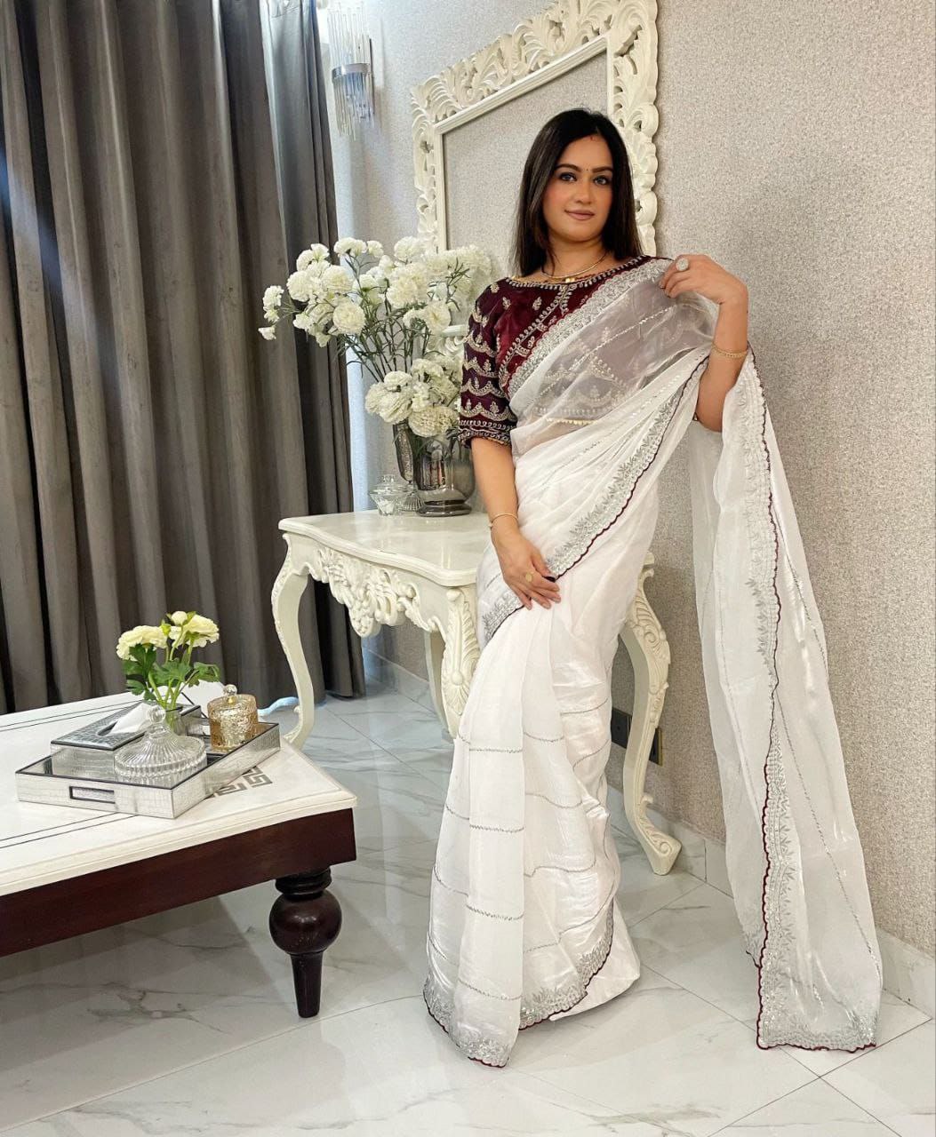 White Designer Zimmy Choo Saree