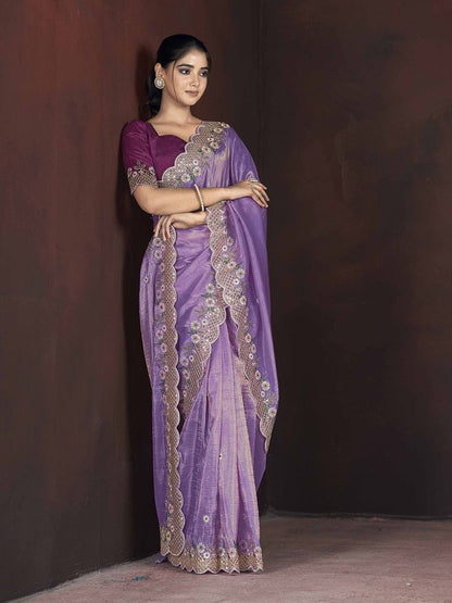 Purple Fancy Gold Crunchy Saree