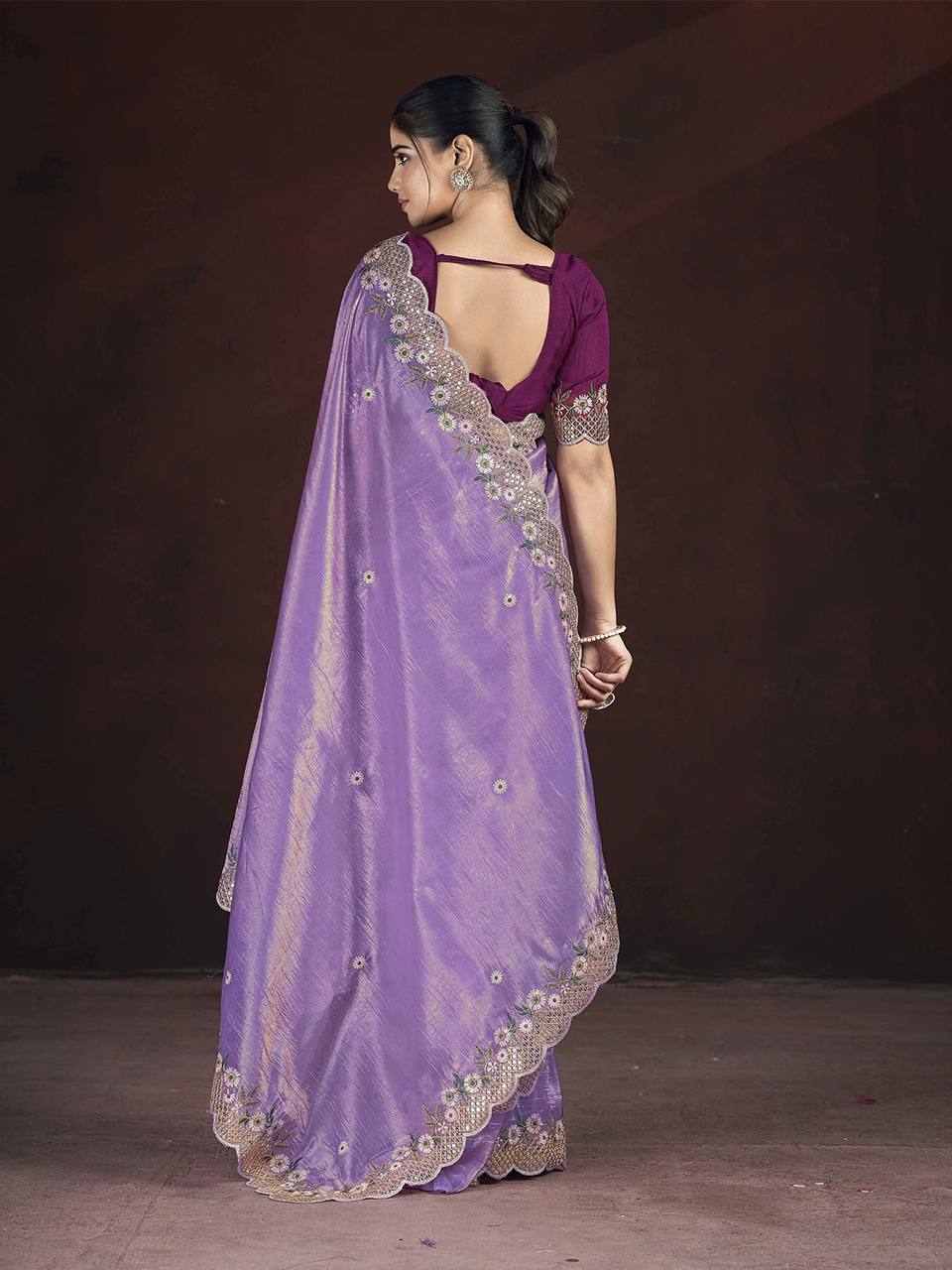 Purple Fancy Gold Crunchy Saree