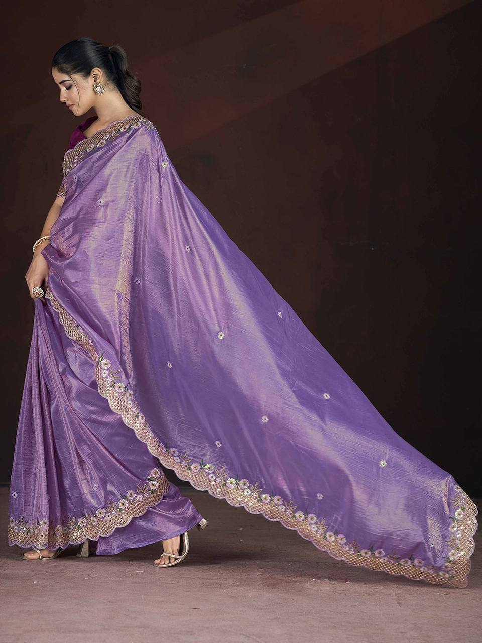 Purple Fancy Gold Crunchy Saree