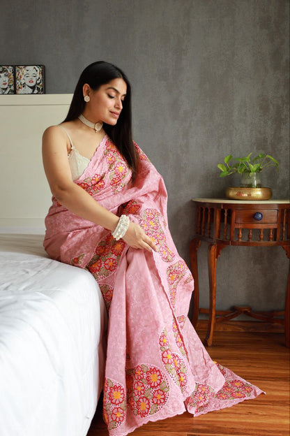 Peach Gadhwali Silk Saree