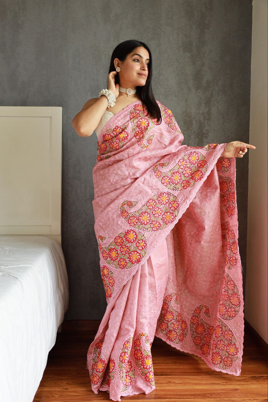 Peach Gadhwali Silk Saree