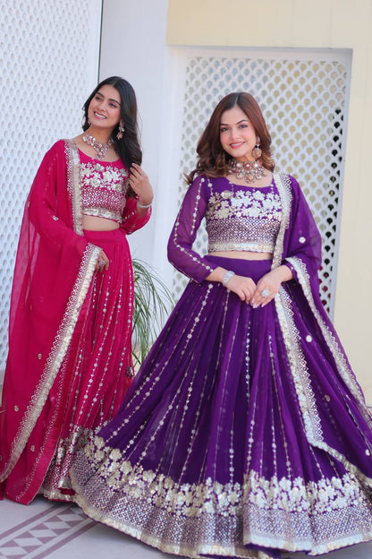 Rani Pink Georgette Lehenga Choli For Wedding