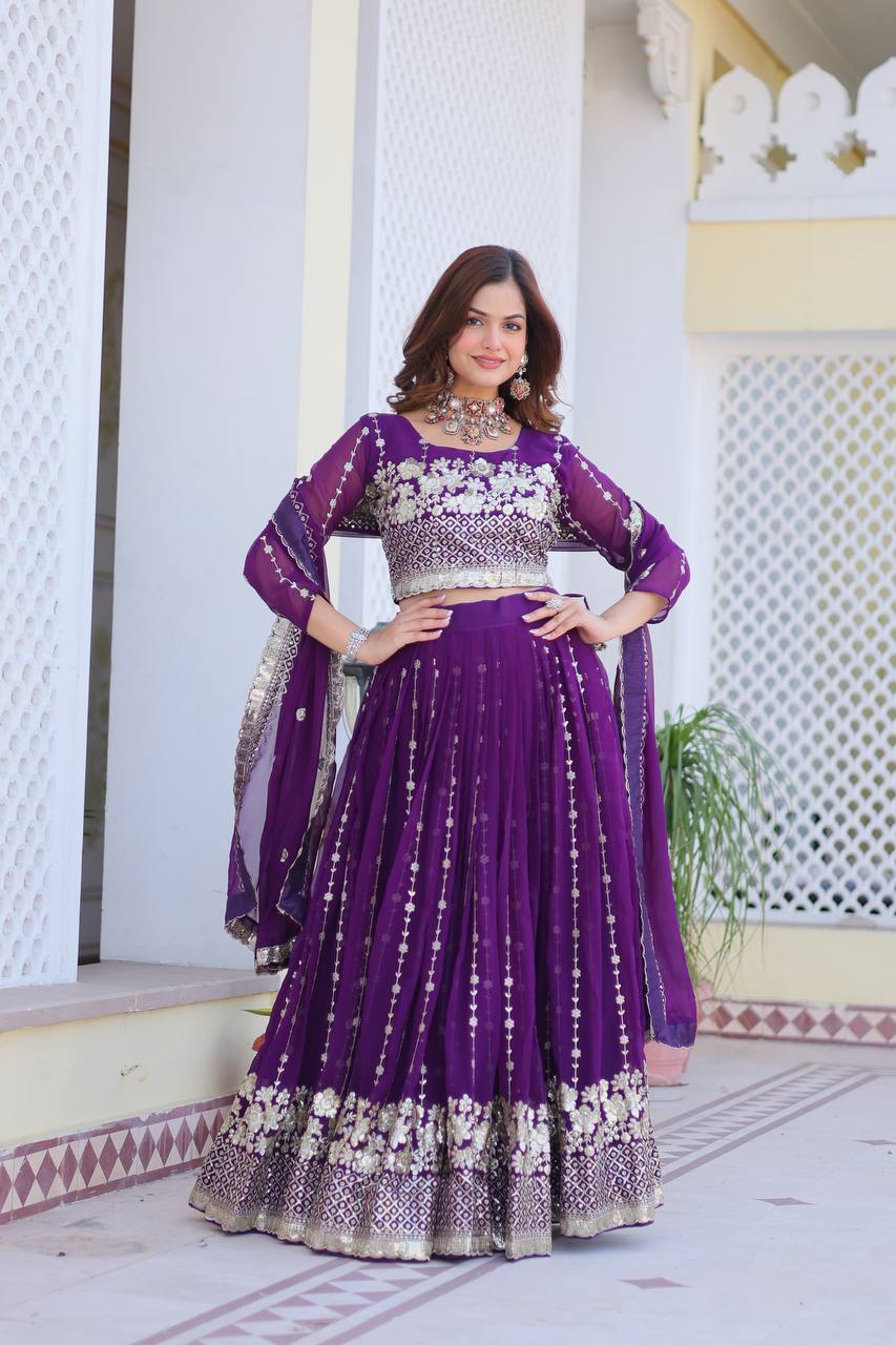 Purple Georgette Lehenga Choli For Wedding