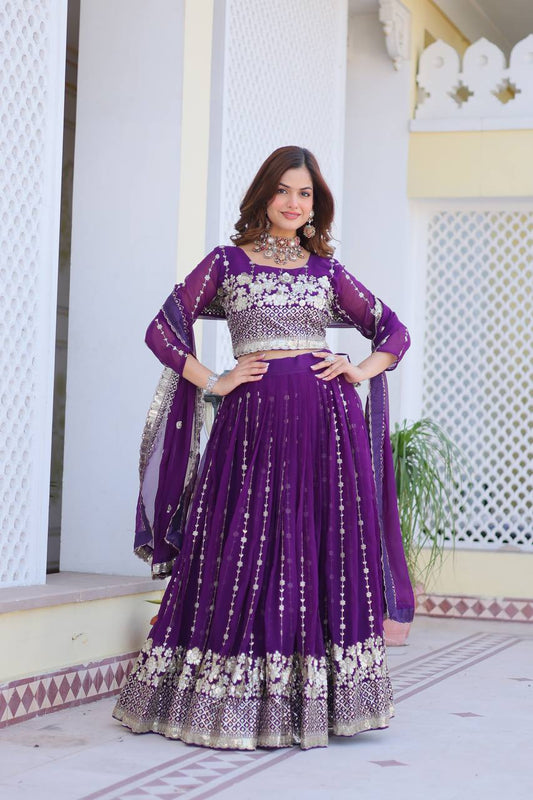 Purple Georgette Lehenga Choli For Wedding
