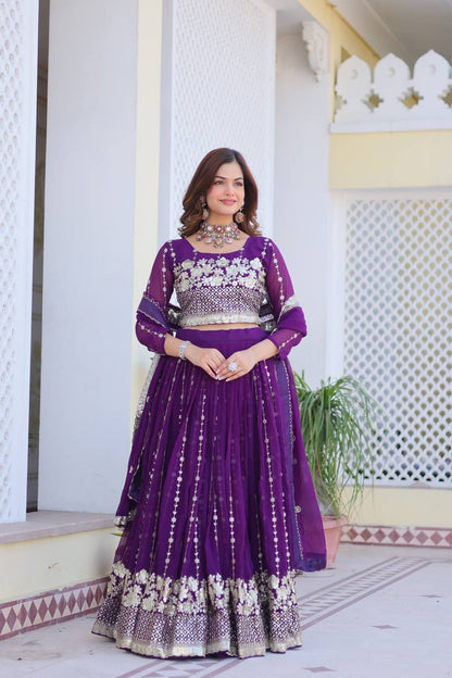 Purple Georgette Lehenga Choli For Wedding