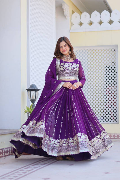 Purple Georgette Lehenga Choli For Wedding