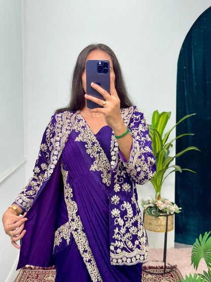 Purple Indo Western Ready To Wear Saree