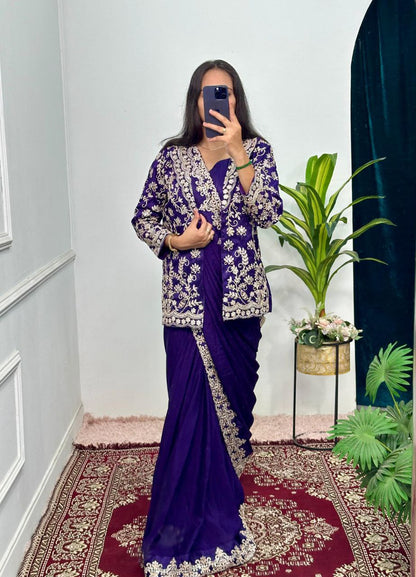 Purple Indo Western Ready To Wear Saree