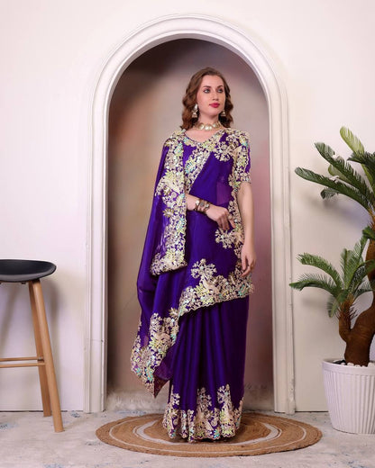 Purple Jimmy Choo Silk Saree For Wedding