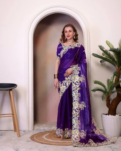 Purple Jimmy Choo Silk Saree For Wedding