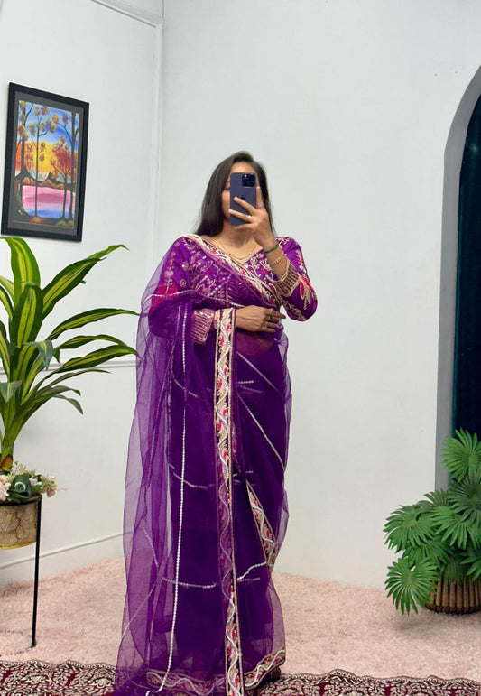 Purple Party Wear Butterfly Net Saree