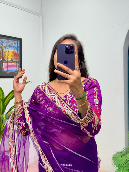 Purple Party Wear Butterfly Net Saree
