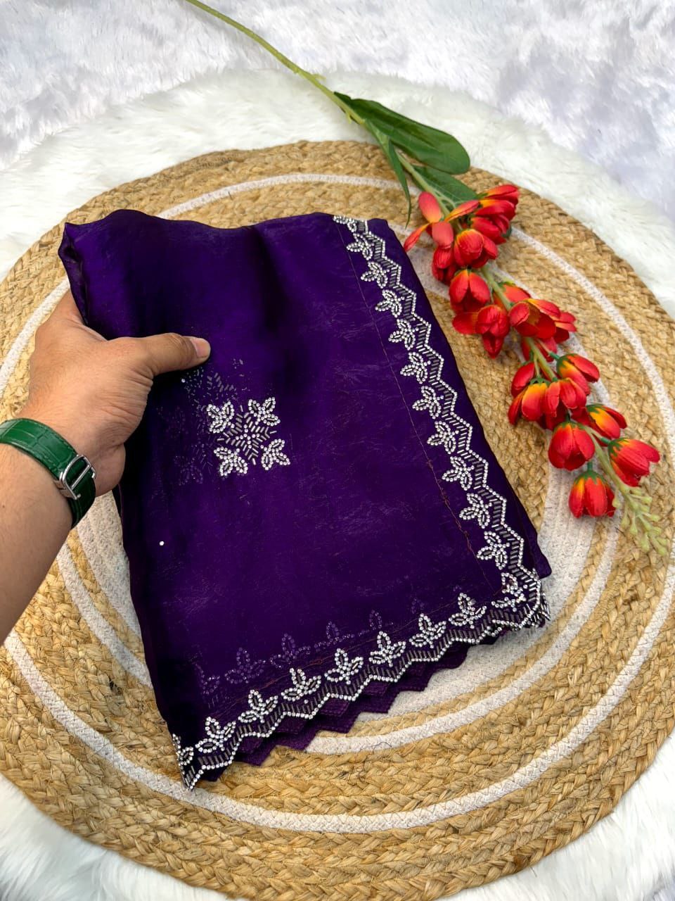 Purple Party Wear Fandy Satin Silk Saree