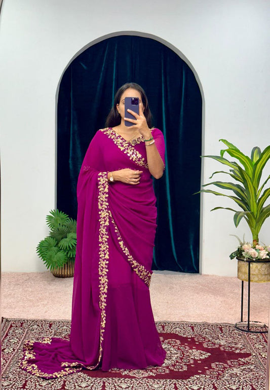Purple Party Wear Georgette Gown Saree