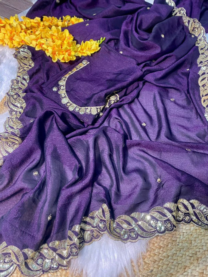 Purple Party Wear Silk Saree