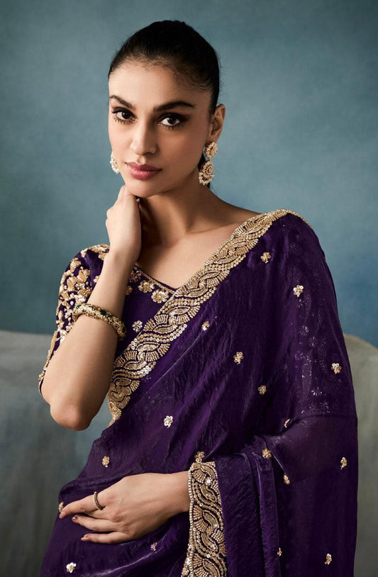 Purple Party Wear Silk Saree