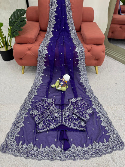 Purple Party Wear Tabby Silk Saree