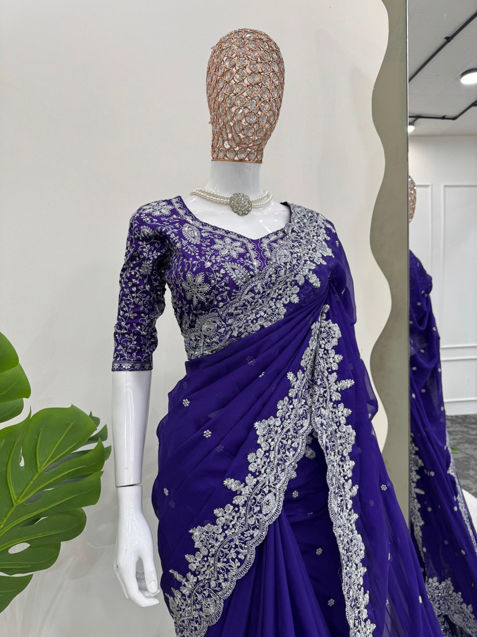 Purple Party Wear Tabby Silk Saree