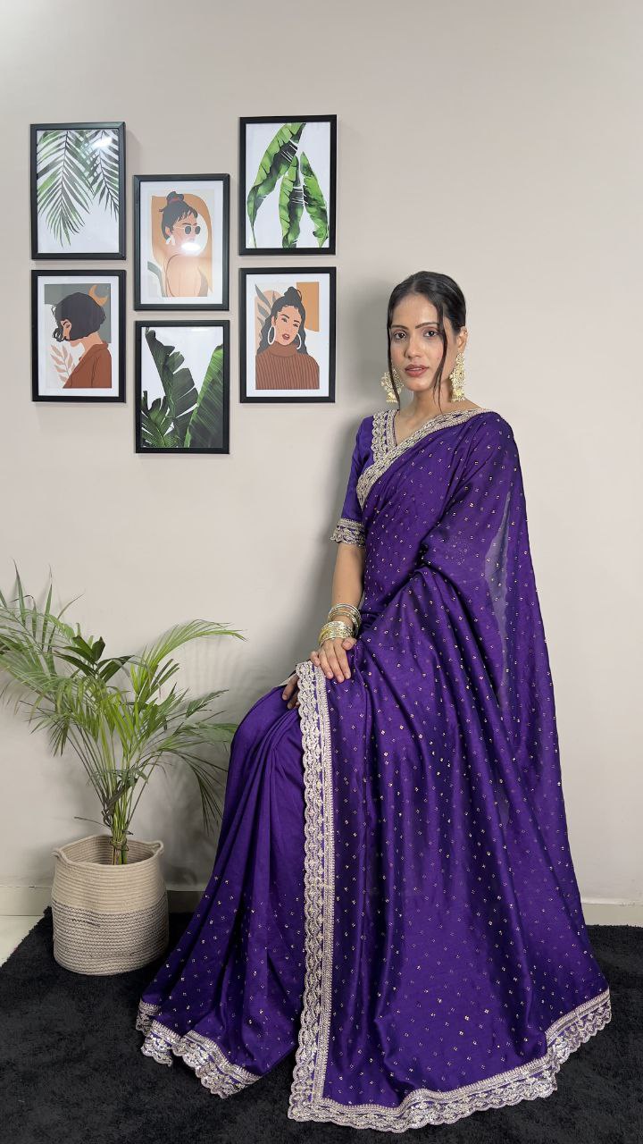 Purple Party Wear Vichitra Silk Saree