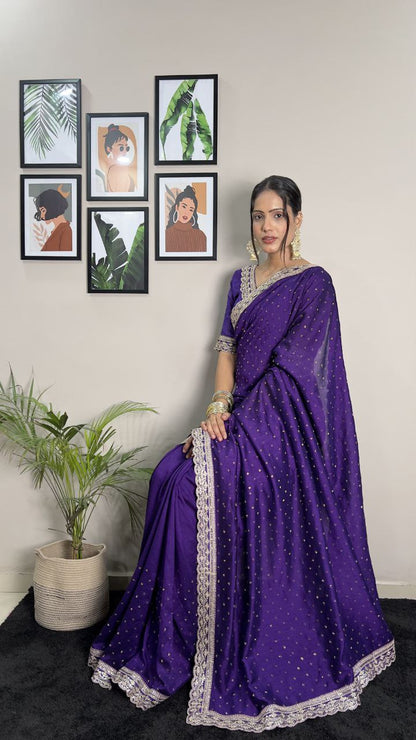 Purple Party Wear Vichitra Silk Saree