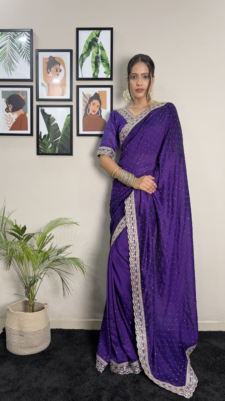 Purple Party Wear Vichitra Silk Saree