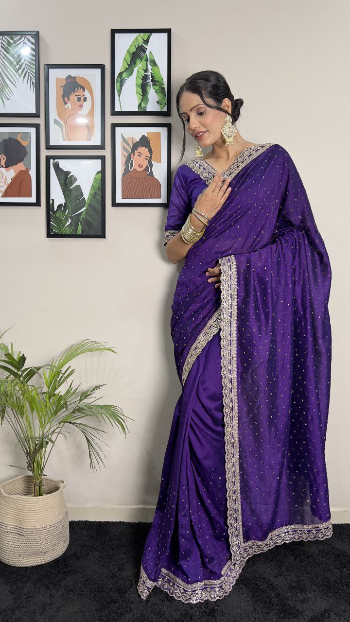 Purple Party Wear Vichitra Silk Saree