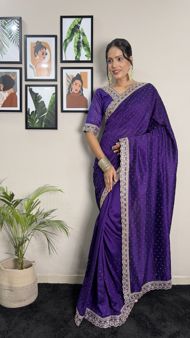 Purple Party Wear Vichitra Silk Saree