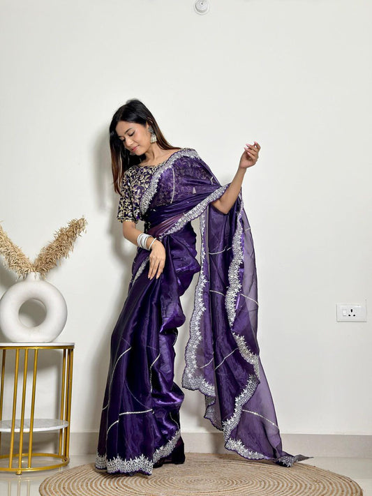 Purple Party Wear Zimmy Chhoo Silk Saree