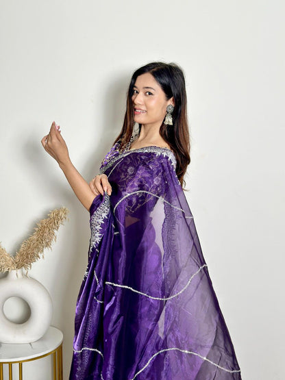 Purple Party Wear Zimmy Chhoo Silk Saree
