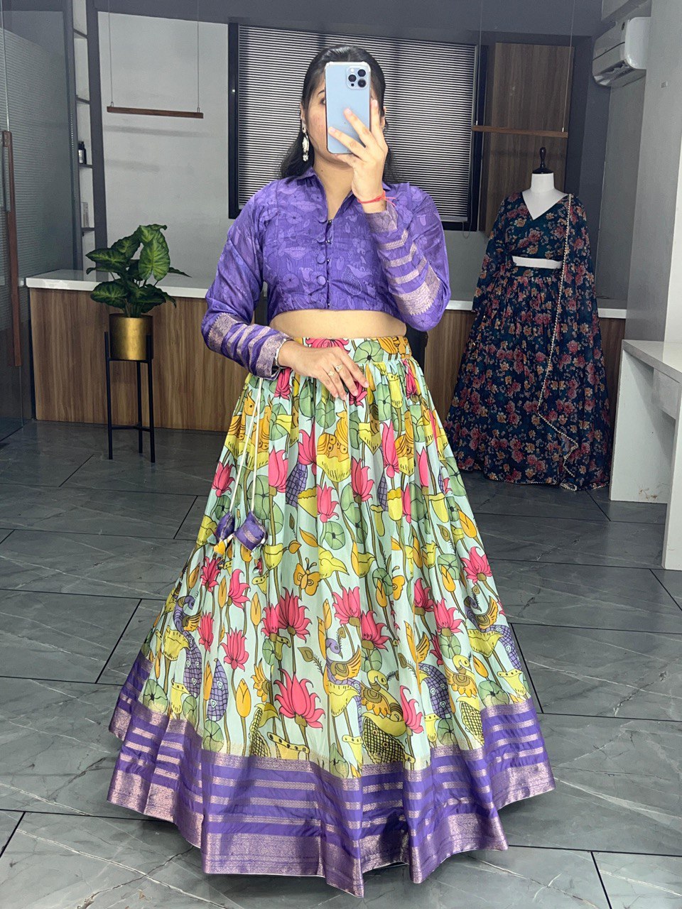 Purple Printed Ethnic Silk Co-ord Set