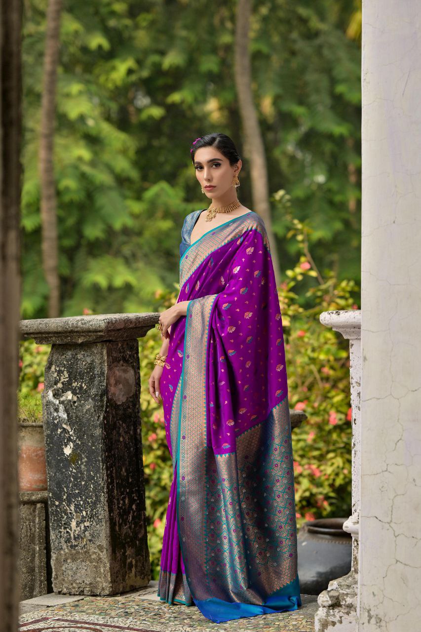 Purple Pure Banarasi Silk Saree For Wedding