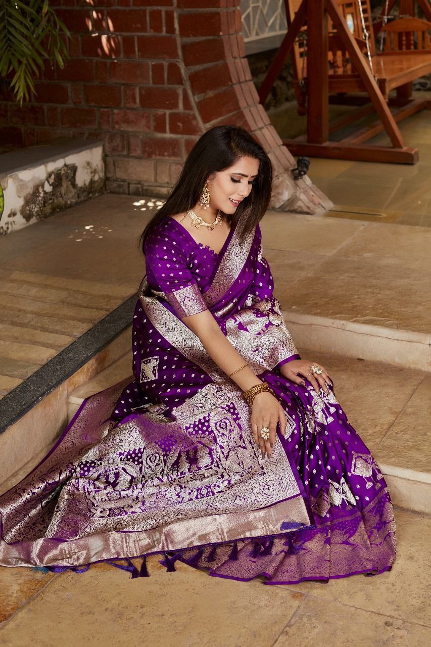 Purple Pure Kanjivaram Soft Satin Silk Saree