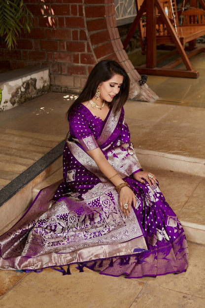 Purple Pure Kanjivaram Soft Satin Silk Saree