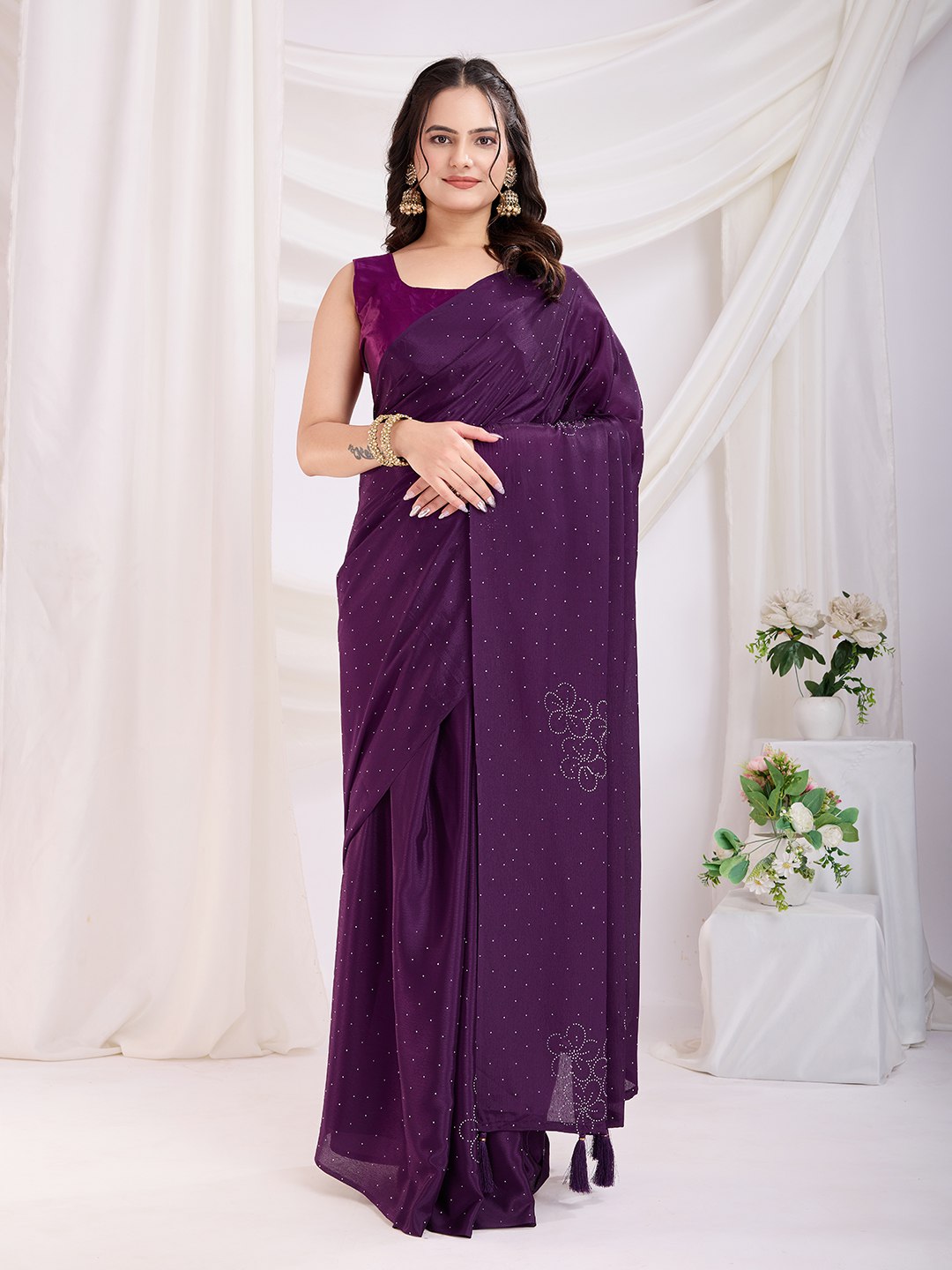 Purple Ready To Wear Rangoli Silk Saree