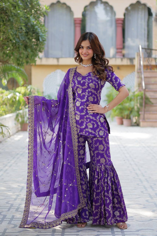 Purple  Readymade Modern Sharara Set For Wedding