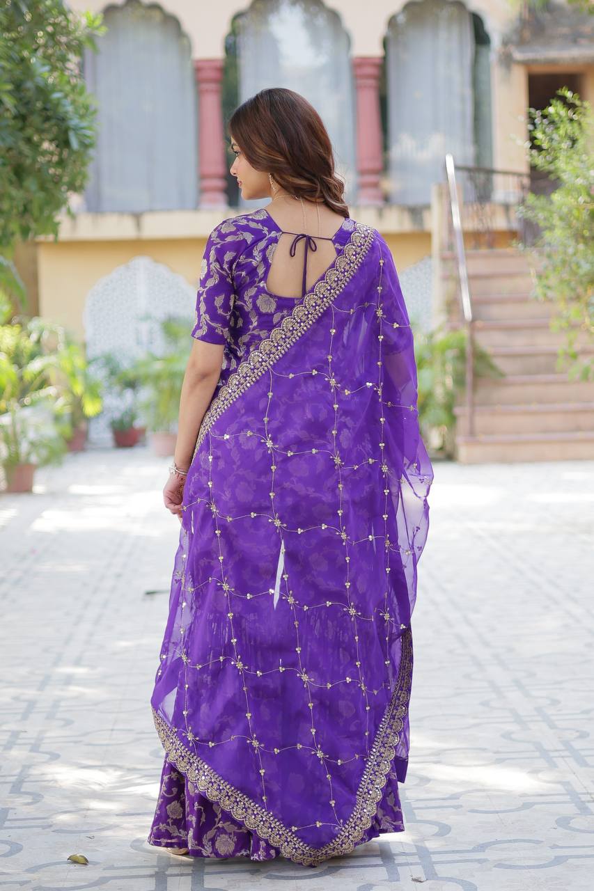 Purple  Readymade Modern Sharara Set For Wedding