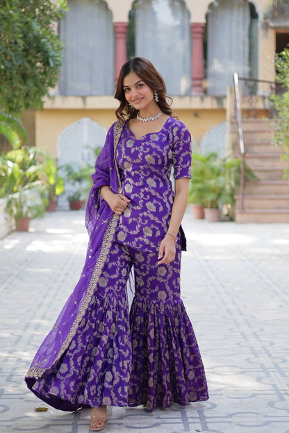 Purple  Readymade Modern Sharara Set For Wedding