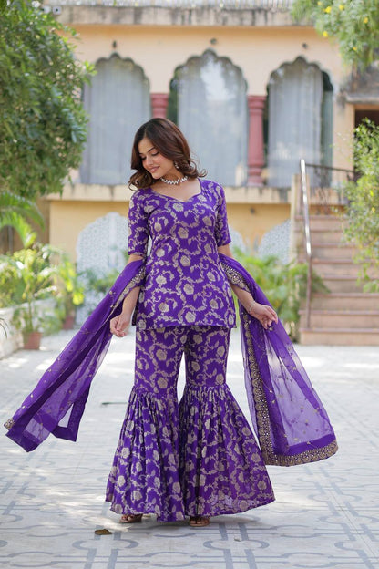 Purple  Readymade Modern Sharara Set For Wedding