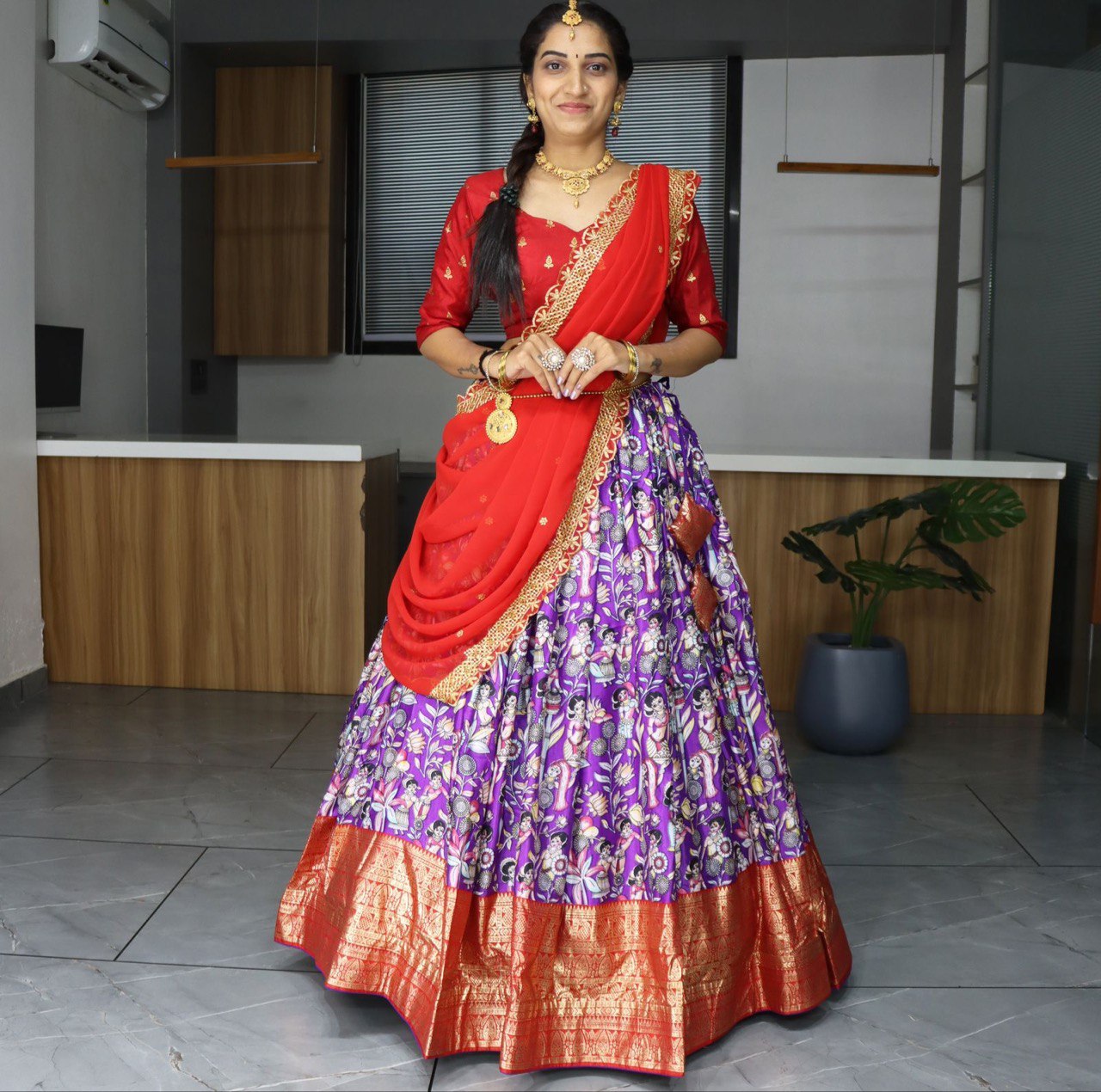 Purple & Red Designer Georgette Lehenga Choli