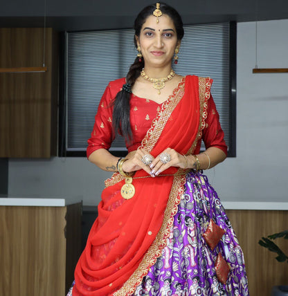Purple & Red Designer Georgette Lehenga Choli