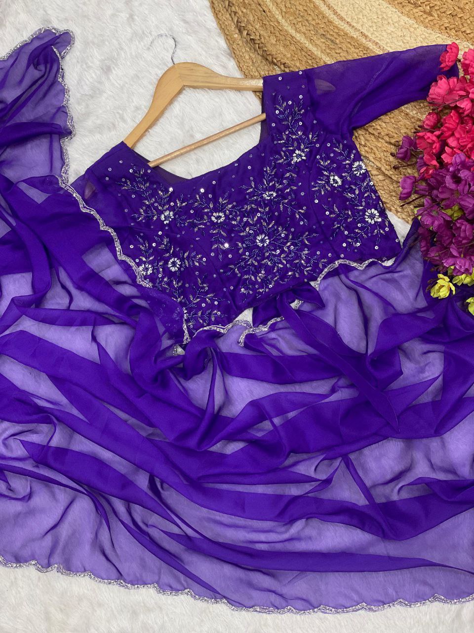 Purple Tabby Organza Silk Saree