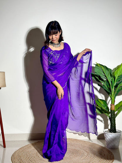 Purple Tabby Organza Silk Saree