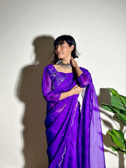 Purple Tabby Organza Silk Saree