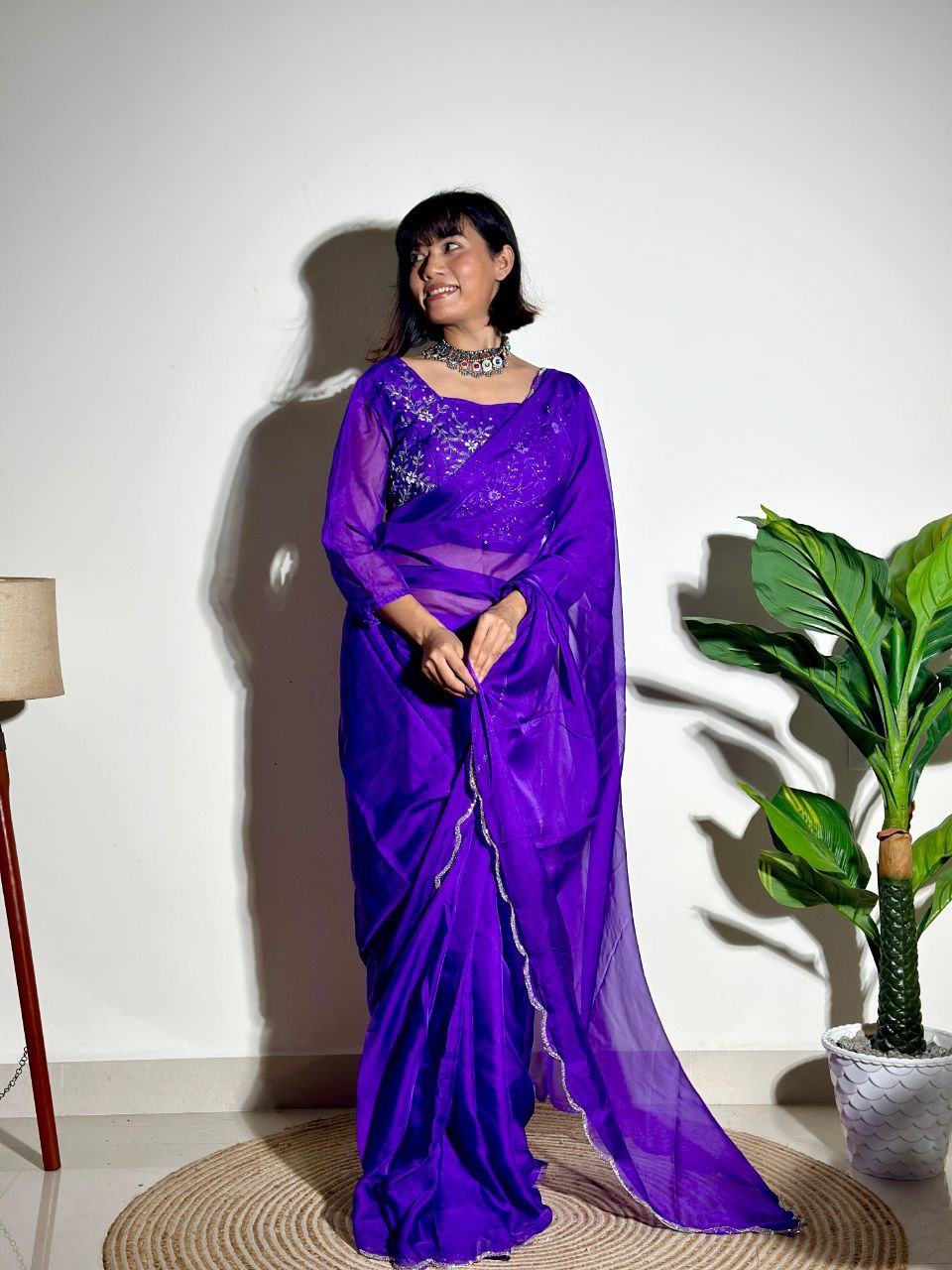 Purple Tabby Organza Silk Saree