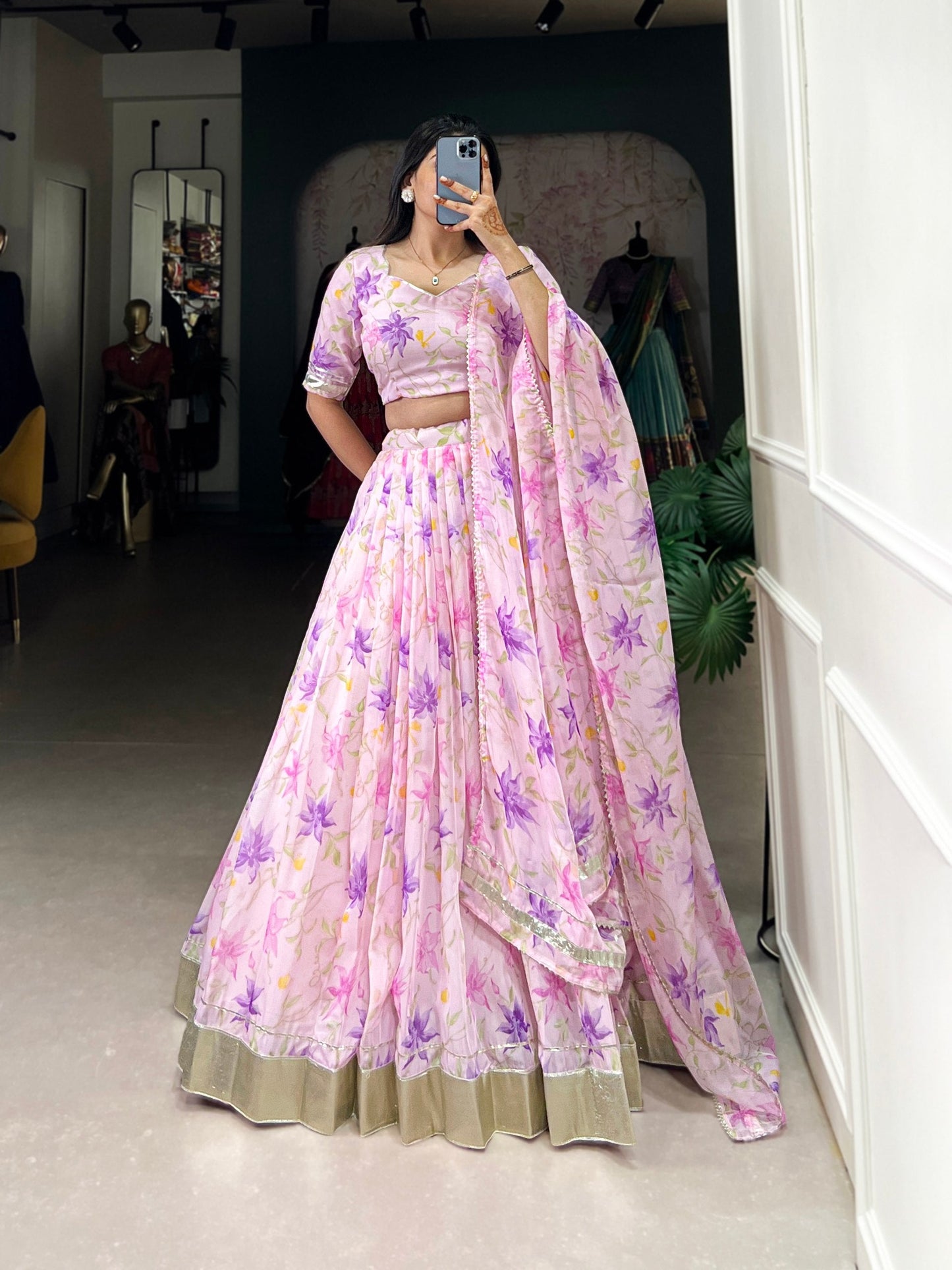 Purple Tabby Silk Lehenga Choli
