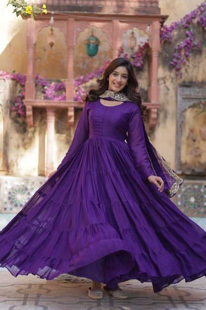 Purple Traditional Indian Gown Dress With Dupatta