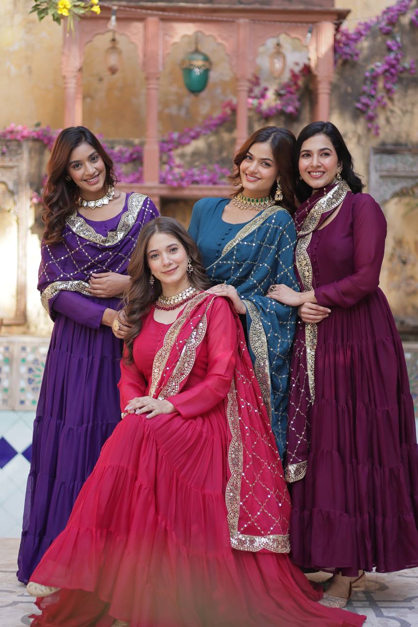 Burnt Pink Traditional Indian Gown Dress With Dupatta